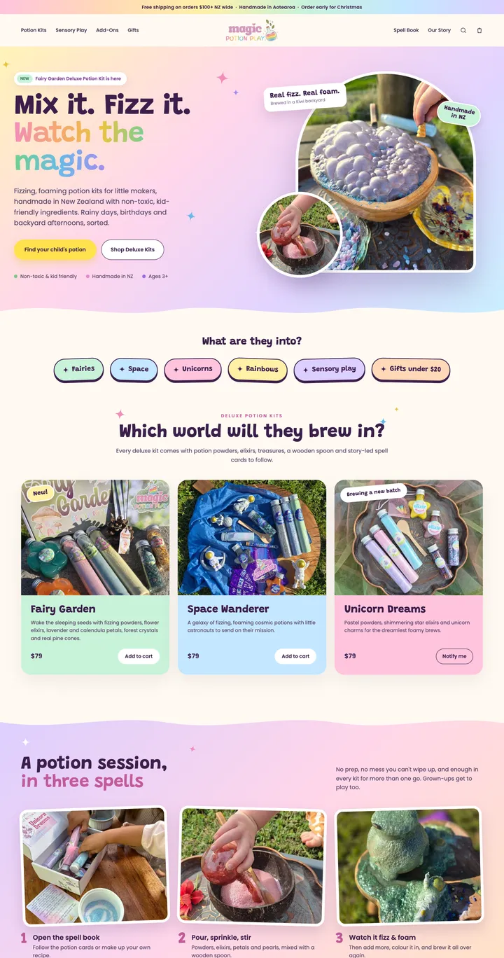Magic Potion Play Shopify store by The Indie Collab